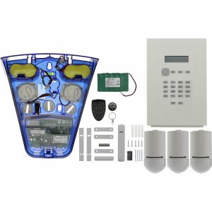 i-on Compact audible kit containing 3x PIR, 1x door contact, 1x keyfob, 1x blue sounder base